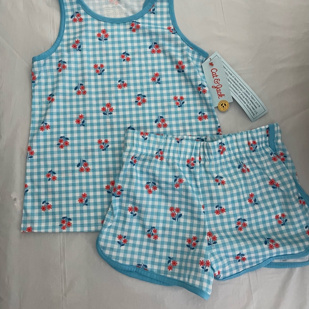 Cat & Jack Blue Checkered Pajama Set size L(10-12) NWT